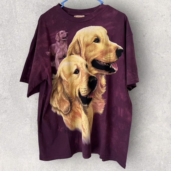 The Mountain Other - Vintage 2000 The Mountain Golden Retriever Dogs Maroon Tie Dye Shirt Large